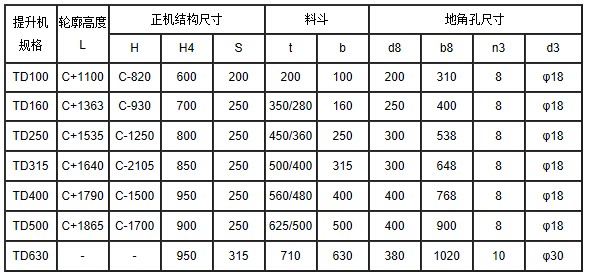 TD500皮帶式斗式提升機(jī)安裝尺寸